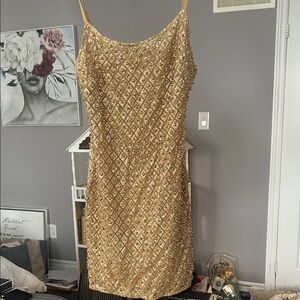 Fashion Nova Elegant Gold Beaded Dress medium new